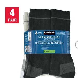 Kirkland Signature Men's Merino Wool Blend Socks - Black, Gray, (4 Pairs)